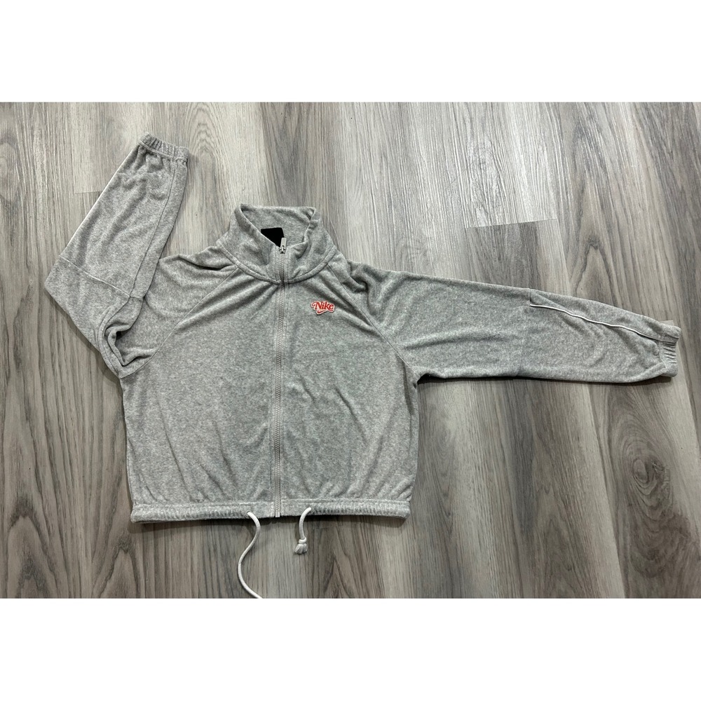 Nike retro Womens Grey Terry Cloth Cropped Full Zip Track Jacket Medium
